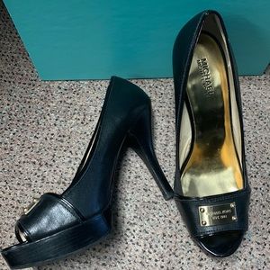 Michael Kors Black Leather Platform Heels 10